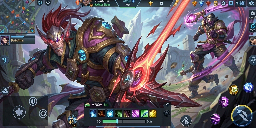 Tangkapan layar A200M menampilkan pertempuran seru di arena MOBA.