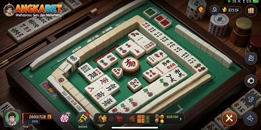 Tampilan gameplay seru dalam ANGKABET dengan ubin Mahjong yang berwarna-warni.