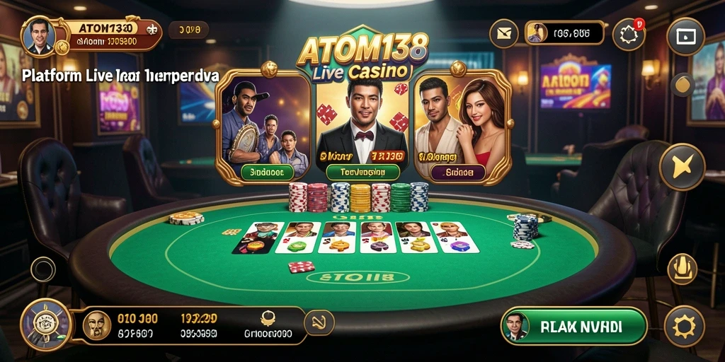 Tampilan gameplay Live Casino yang mendebarkan di ATOM138.