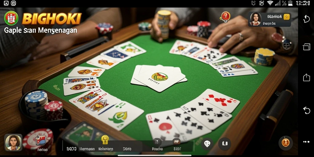 Tampilan gameplay menegangkan dan seru saat bermain Gaple di BIGHOKI.