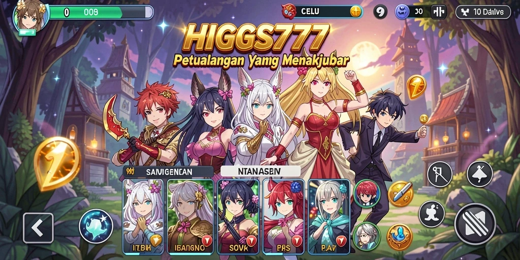 Tampilan gameplay HIGGS777 dengan karakter anime yang menawan.