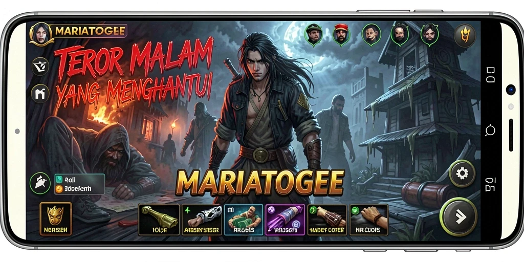 Screenshot gameplay MARIATOGEL dengan suasana horror yang mencekam.