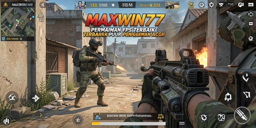 Screenshot gameplay MAXWIN77 dengan aksi menegangkan dari pertandingan FPS.