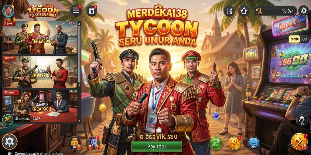 Tampilan gameplay MERDEKA138 yang menampilkan manajemen bisnis Tycoon.