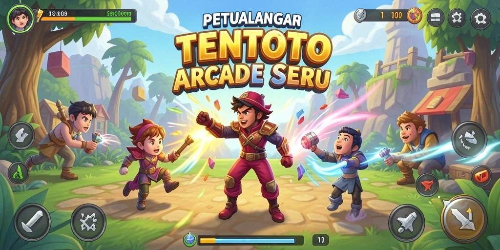 Screenshot TENTOTO menampilkan aksi seru dalam permainan Arcade.