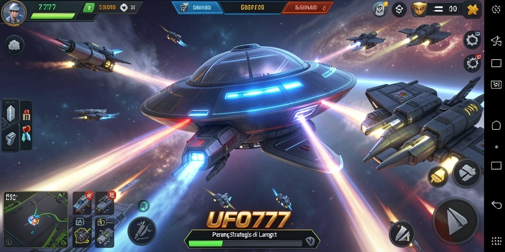 Tangkapan layar gameplay luar angkasa yang menegangkan dalam UFO777.