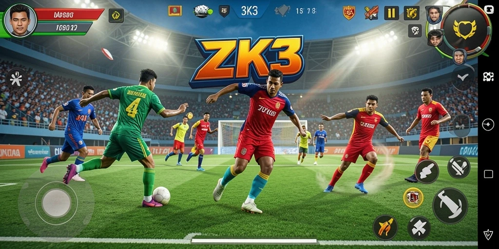 Screenshot gameplay ZK3 menampilkan aksi seru dalam pertandingan olahraga.